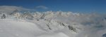 Vue panoramique sur les alpes françaises, la pointe Walker des Grandes Jorasses à gauche.